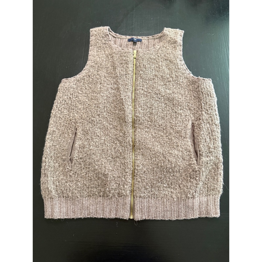 Gap Wool Alpaca Blend Boucle Zip Up Sweater Vest Brown Mauve Small